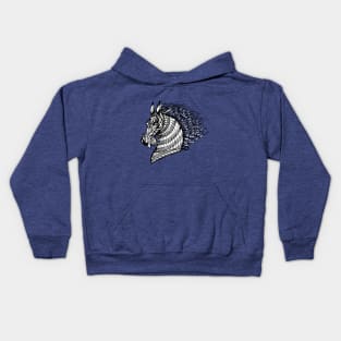 head of the CRAZY HORSE Black and White ink Kids Hoodie